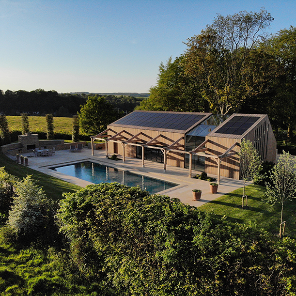 Solar Panels on a Sustainable Pool House, Richmond Bell Architects, Wiltshire